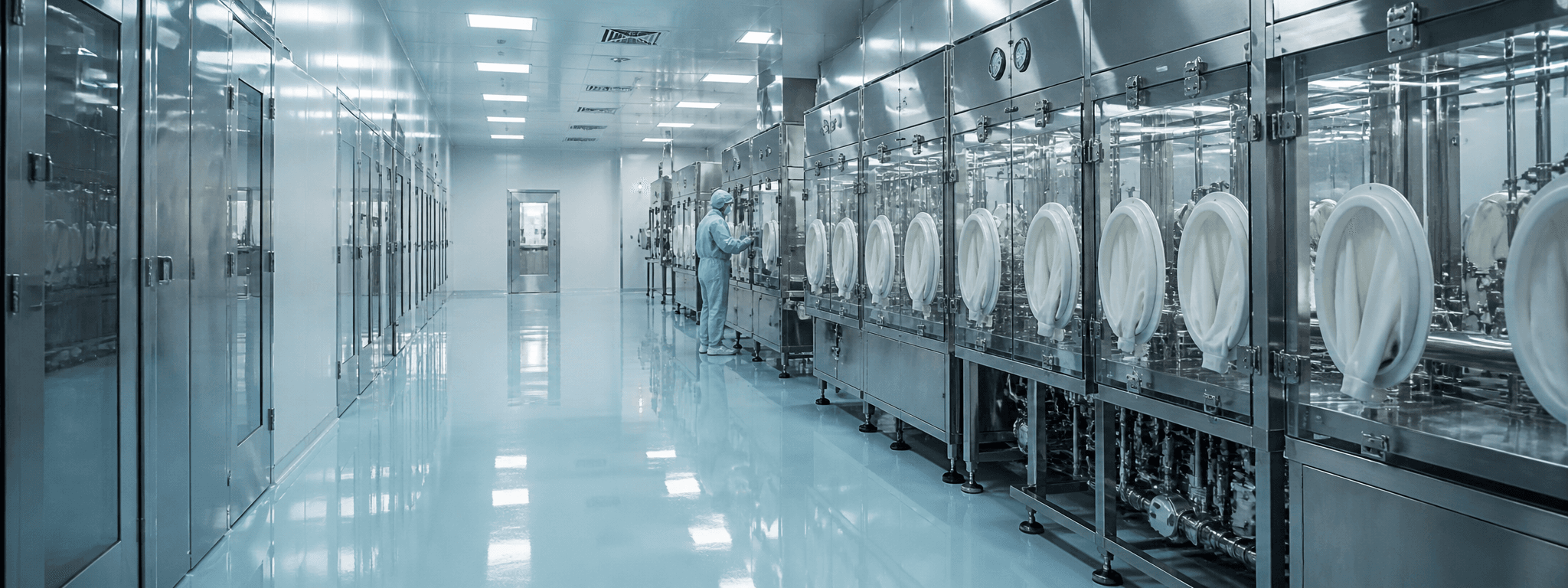 Pharmaceutical cleanroom facility with isolators and aseptic processing equipment